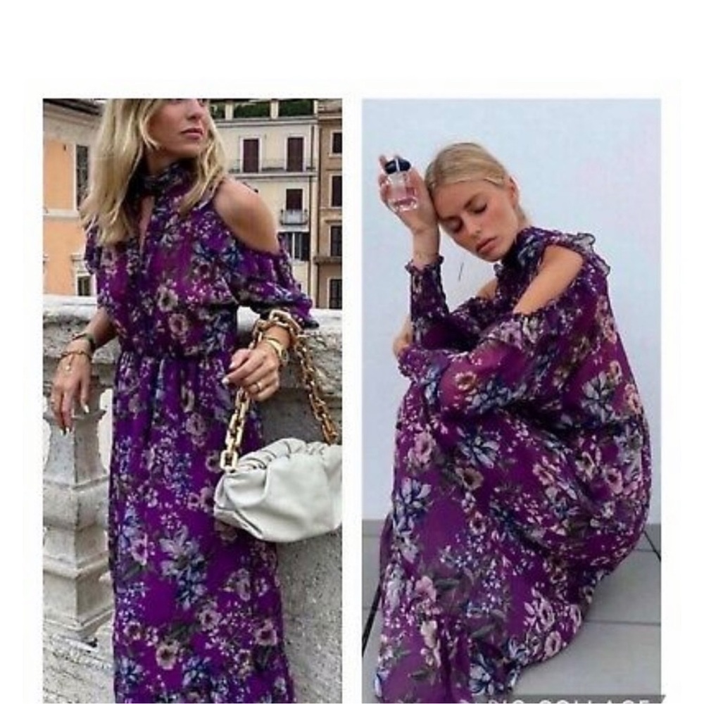 Zara Floral Purple Cold Shoulder Dress